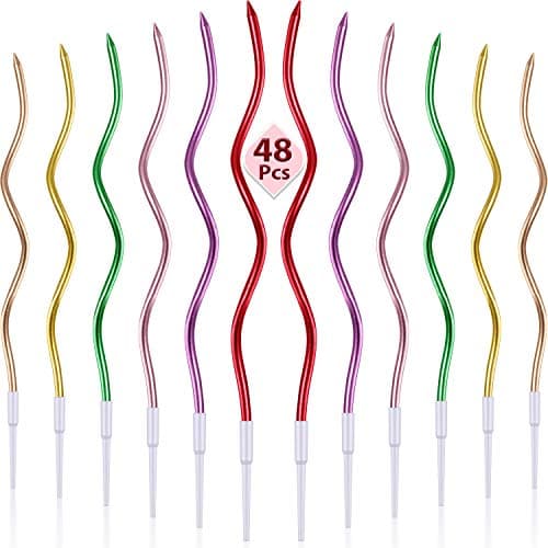 BBTO Metallic Gold Spiral Birthday Cake Candles with Holders 48 Pieces