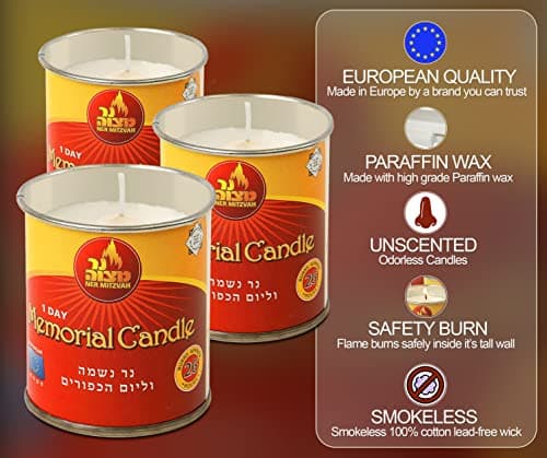 Ner Mitzvah 1 Day Yartzeit Candle, 6 Pack, 24 Hour Kosher Tin Cup Holder
