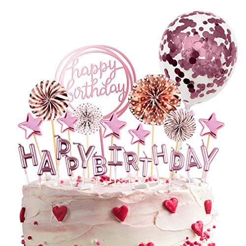 BEAN LIEVE Gold Birthday Candles Confetti Balloon Stars & Cupcake Toppers 12PCS Celebration Decor