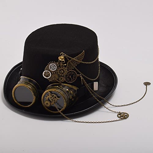 GRACEART Steampunk Top Hat for Women & Men with Removable Goggles