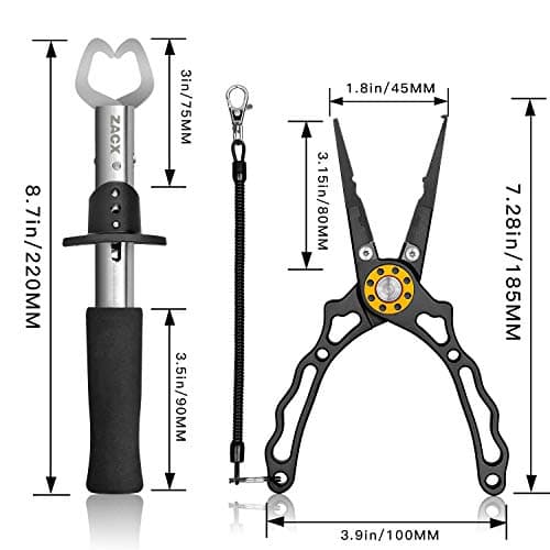 ZACX Fish Lip Gripper Pliers - Multi-Function Hook & Split Ring Tool for Fly & Ice Fishing - Gift for Men (Package B)