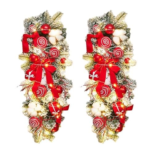 2pcs Rattan Teardrop Swag Wreaths, Christmas Dangling Ornaments