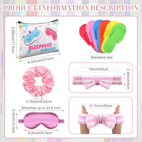 30 Pcs Girls' Sleepover Party Supplies: Spa Favors with Headbands, Eye Masks, Scrunchies, Bags, and Slippers