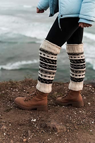 Hand-Knit Tibetan Wool Leg Warmers with Fleece Lining
