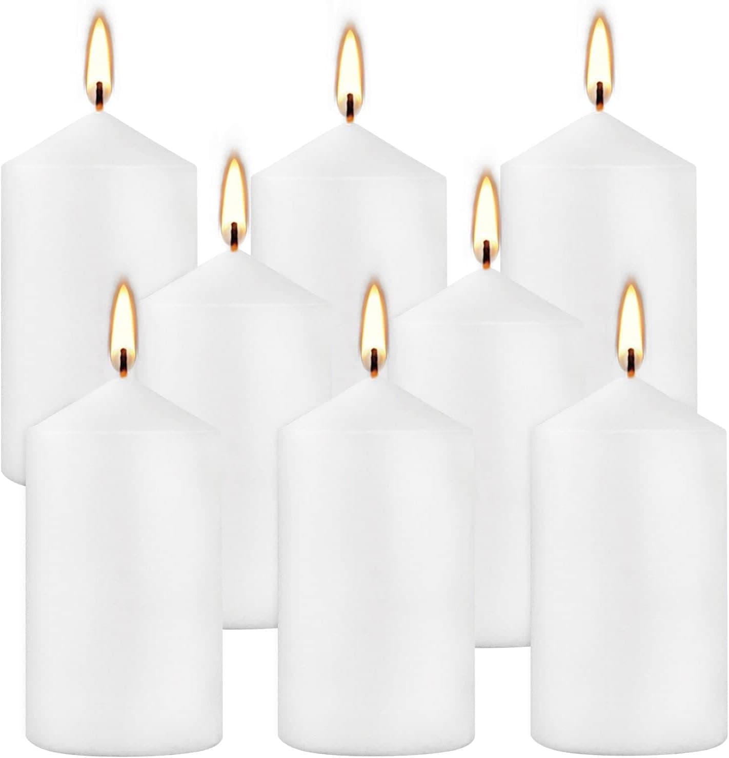 Refined Title: 8-Pack Unscented White Pillar Candles - Ideal for Weddings, Emergencies, Spas, Parties