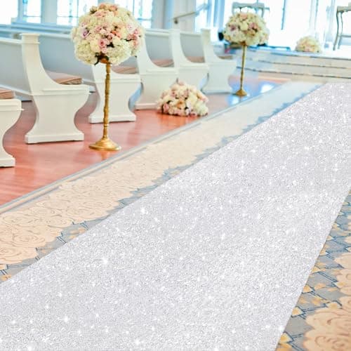 Glittery Silver Wedding Aisle Runner for Engagement Ceremony