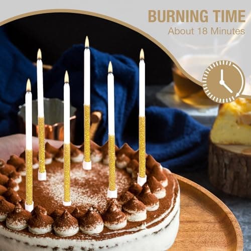 Gold Sparkle 24-Pack 5.5" Long Thin Glitter Birthday Candles