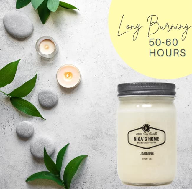 Nika's Jasmine Soy Candle, 12oz, Long Burning, Handmade
