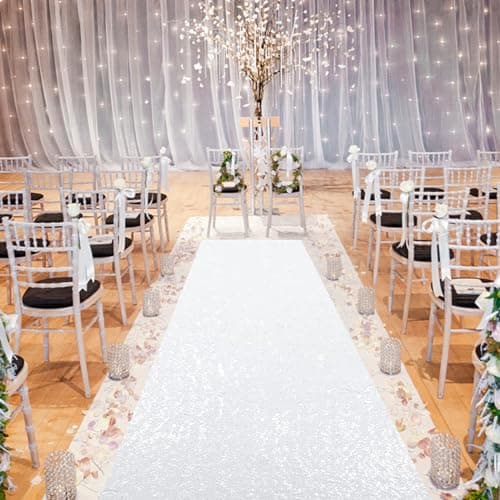 Sparkly White Sequin Wedding Aisle Runner - 2FTx15FT
