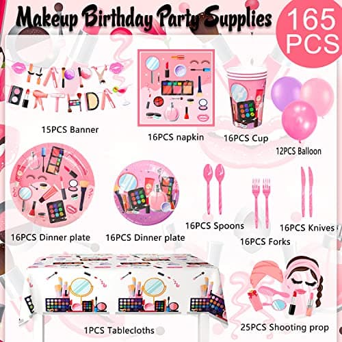 165pcs Makeup Theme Party Decorations Set for Birthday Party