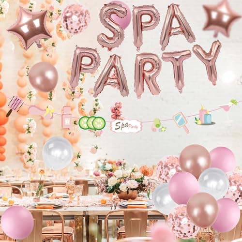 Rose Gold Spa Balloon Banner for Girls' Birthday Party Decorations