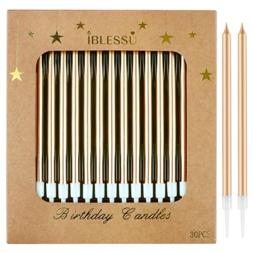 30 Pcs Long Birthday Candles - Champagne Gold, Tall & Perfect for Weddings & Partys