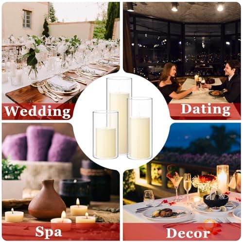 36 Ivory White Pillar Candles and Clear Glass Cylinder Holders for Wedding Centerpieces