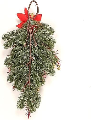 Red Artificial Teardrop Swag Wreath for Christmas Party Decor
