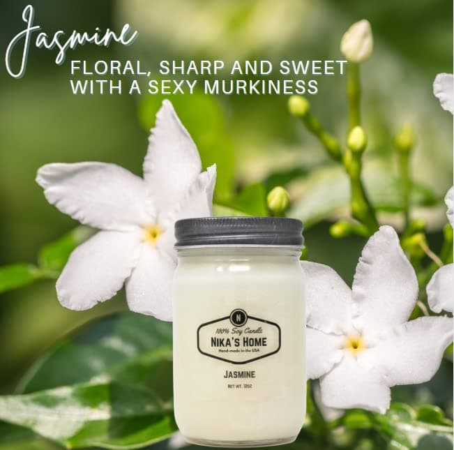 Nika's Jasmine Soy Candle, 12oz, Long Burning, Handmade