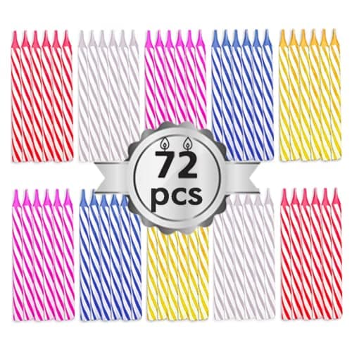 Birthday Candles - 24 Count Long Thin Rainbow Candles for Cake, Metallic Cake Candle for Birthday, Party