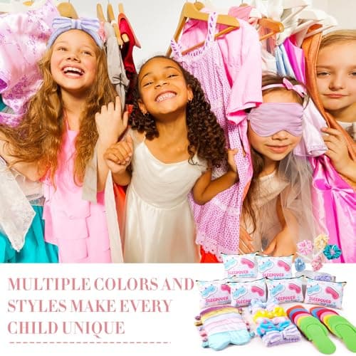 30 Pcs Girls' Sleepover Party Supplies: Spa Favors with Headbands, Eye Masks, Scrunchies, Bags, and Slippers