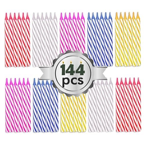 Birthday Candles - 24 Count Long Thin Rainbow Candles for Cake, Metallic Cake Candle for Birthday, Party