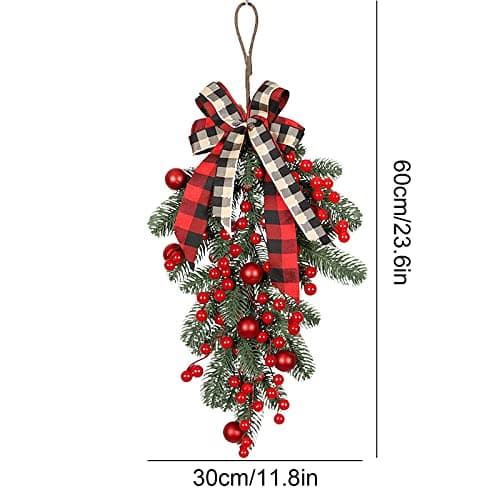Pre-Lit Teardrop Swag Christmas Pine Garland with Berries