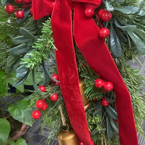 MOTUZP Red Berries & Bells 20 Inch Artificial Christmas Wreath