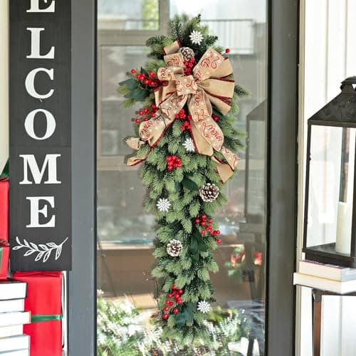 36 Inch Natural Pine Teardrop Swag Wreath for Holiday Décor