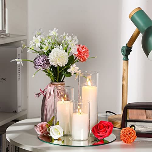 Shihanee White Pillar Candles and Glass Cylinder Vases for Slim Pillar Candles Table Decoration (108 Pcs)