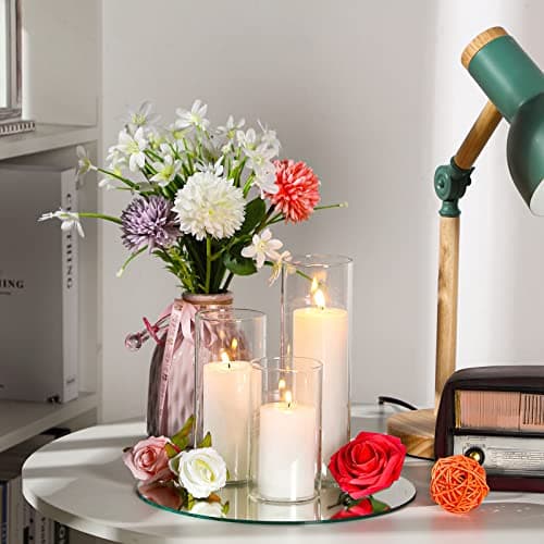 Shihanee 6 Sets Pillar Candles and Glass Cylinder Vases for Wedding Centerpieces (White,2.6'' x 4.7'', 5.9'', 7.9'')