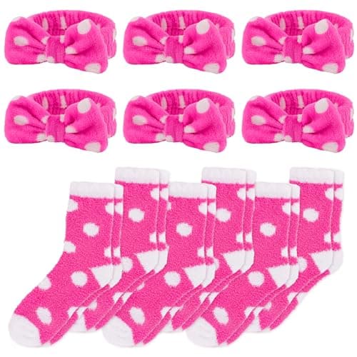 ANBALA Spa Sleepover Party Supplies: 6 Pink Headbands, 6 Fuzzy Socks
