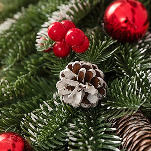 Red 2Pcs Christmas Teardrop Wreath Garland Ornament Pine Cone Decor (21in)