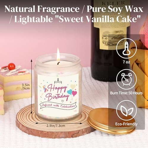 7 oz Vanilla Soy Wax Sprinkles Candle, Best Friend Birthday Gift for Women