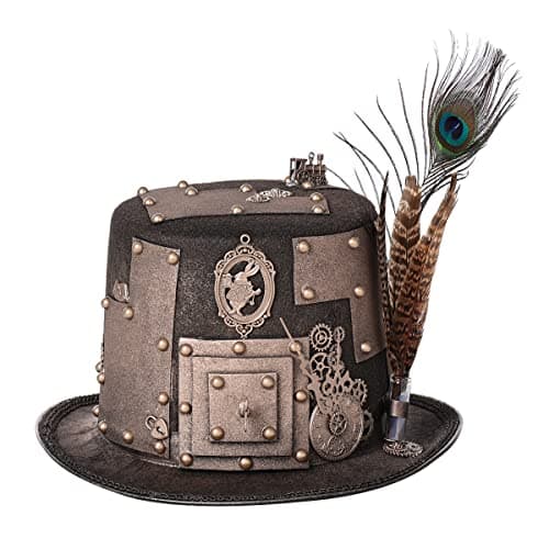 COSDREAMER Unisex Steampunk Gothic Punk Magician Hat with Feather