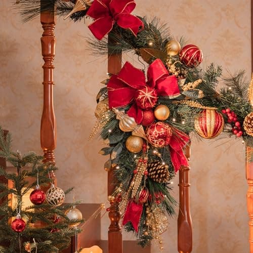 Valery Madelyn 24" Red Gold LED Outdoor Swag for Home Decor