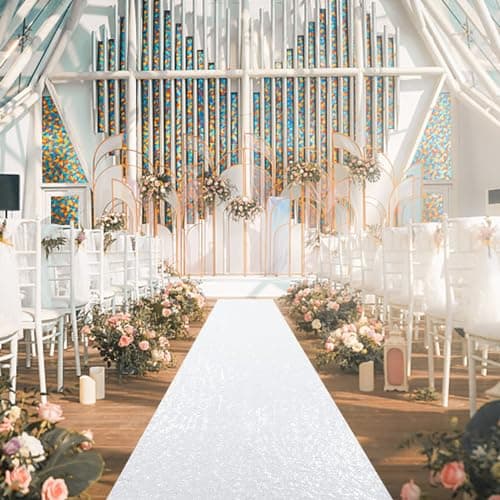 Sparkly White Sequin Wedding Aisle Runner - 2FTx15FT
