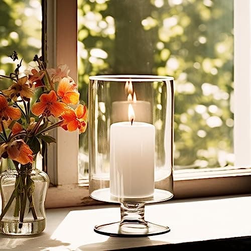 CYS EXCEL Glass Hurricane Pillar Candle Holder, Multiple Size Choices