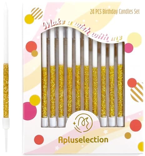 Gold Sparkle 24-Pack 5.5" Long Thin Glitter Birthday Candles