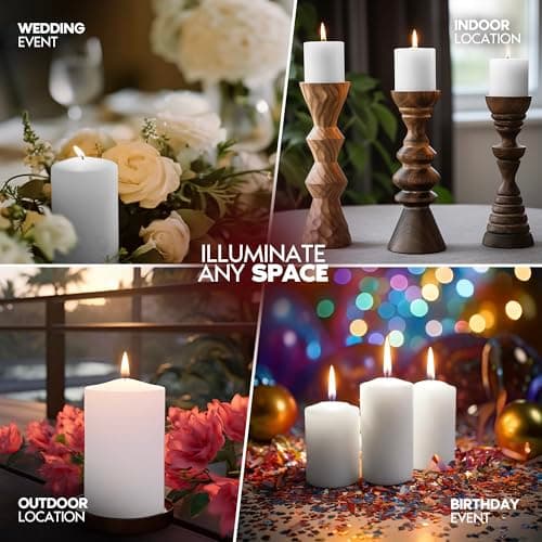White Pillar Candles Pack of 12, 3x3 Inch, 50-Hour Burn – Dripless & Smokeless