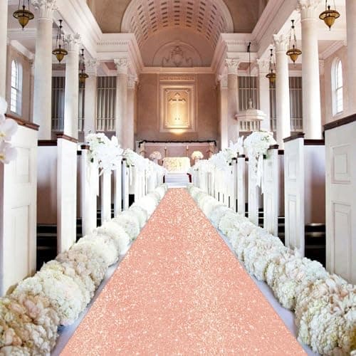 Rose Gold Sequin Aisle Runner for Wedding Ceremony and Party Decor