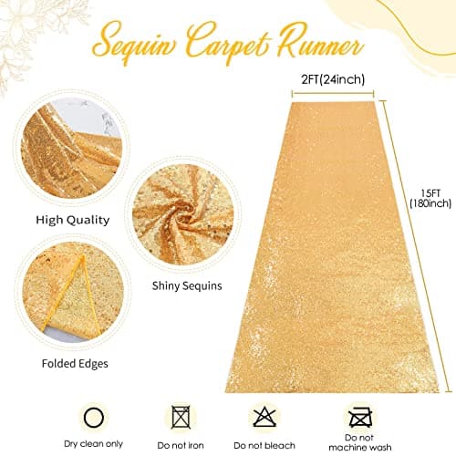 Gold Sequin Aisle Runner for Christmas Wedding Ceremony Indoor Parties