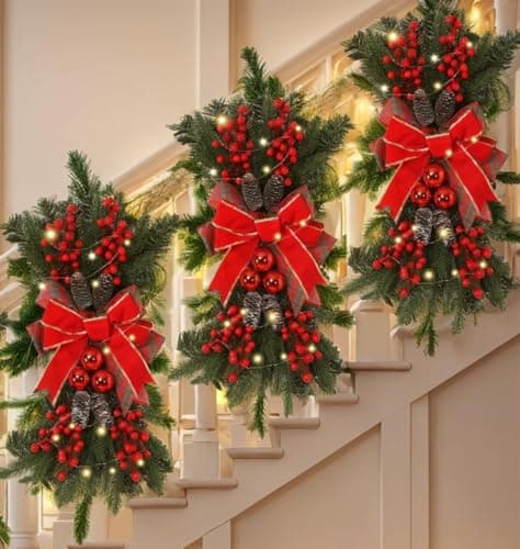 4 Pack Red Teardrop Christmas Wreath Decorations for Front Door (4PCS)