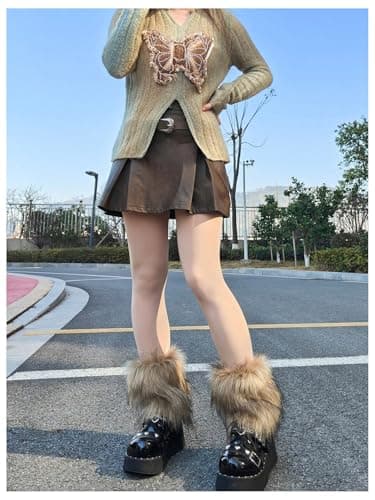 SHENHE Faux Fur Y2K Vintage Short Leg Warmers