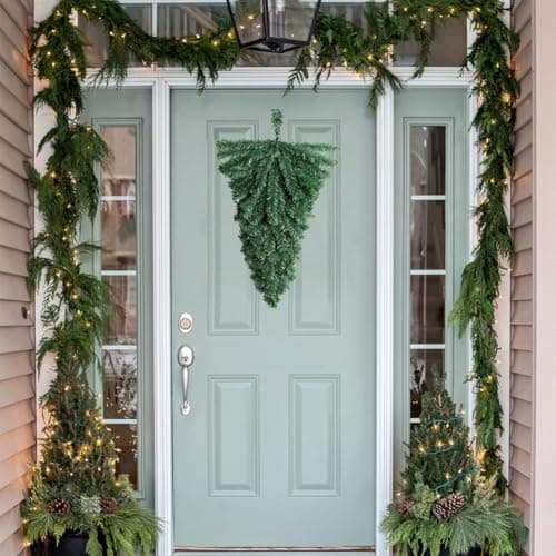 2 Pcs Artificial Christmas Teardrop Swag Garland for Door Mantle Indoor/Outdoor