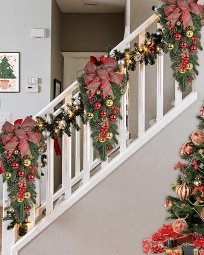 24" Plaid Bow Teardrop Wreath for Christmas Home Decor Outdoor