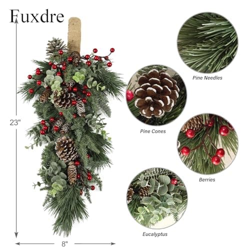 23 Inch Artificial Christmas Teardrop Swag with Pine Needles and Berries