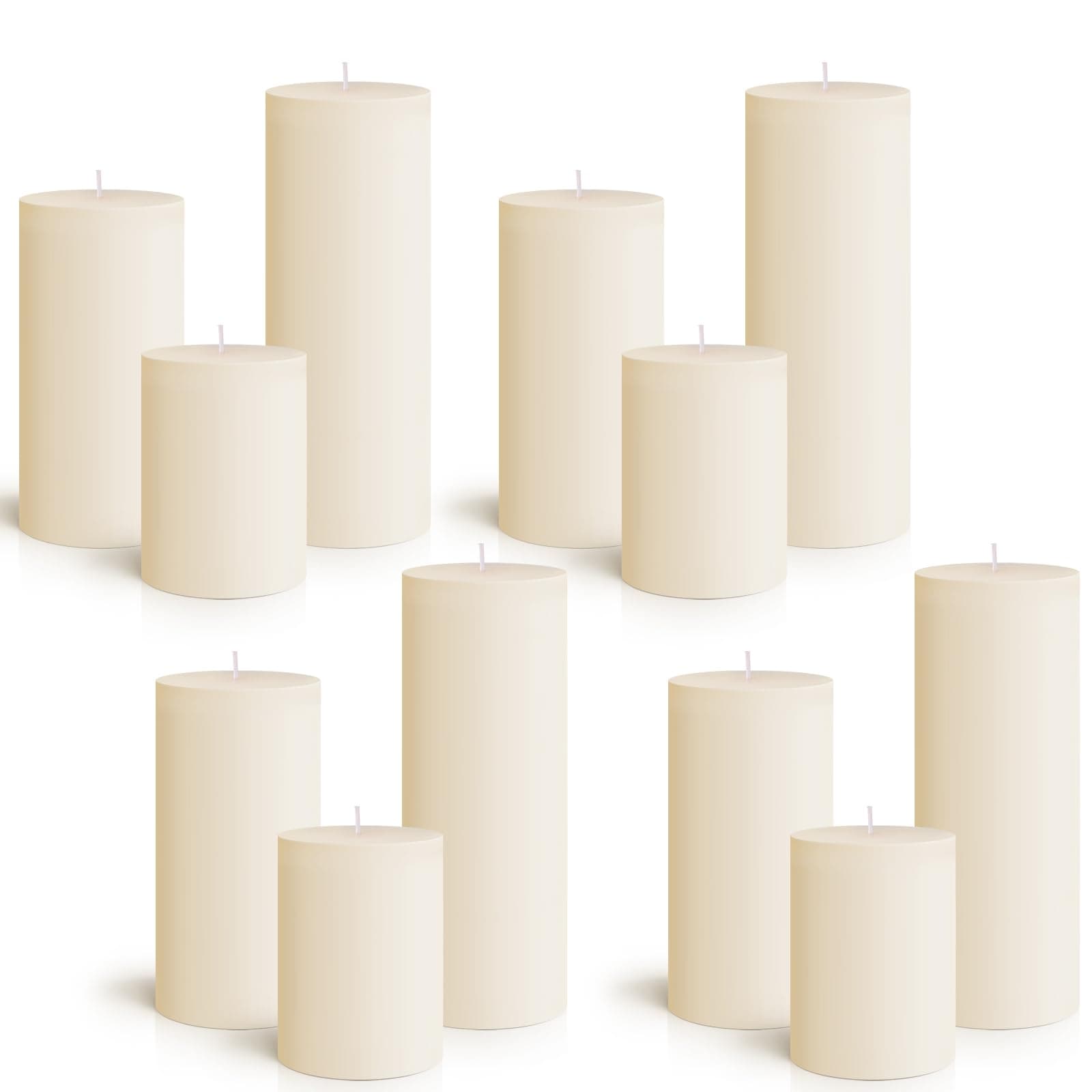 Sumind Ivory Pillar Candles 3"x4", 6", 8" Dripless Unscented Home Decor