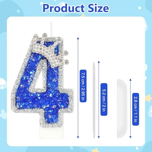 Blue Birthday Candle Crown Sequins Cake Decor for Anniversaries