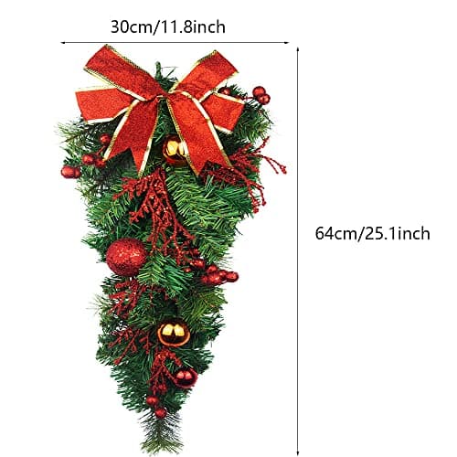 Artificial Christmas Teardrop Swag with Pine Cones and Bow for Indoor/Outdoor Home Hanging