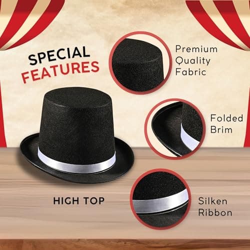 Black Top Hat for Kids & Adults – Formal Tuxedo Accessory – Dress Up America