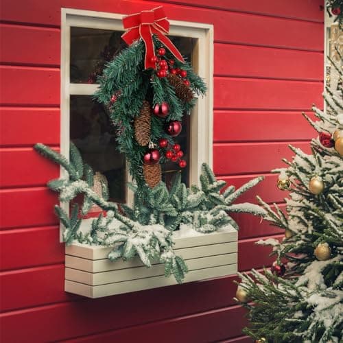 Hiboom 4 Pcs Christmas Teardrop Swag Ornament with Red Bowindoors & outdoors