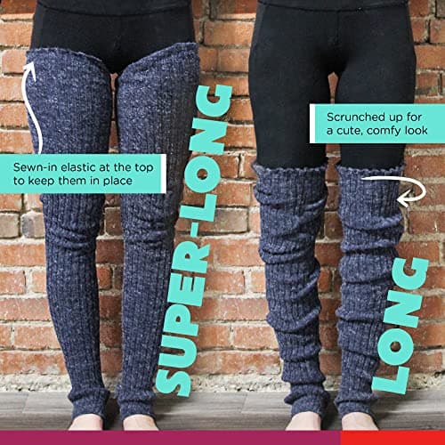 Super Long Women's Cable-Knit Leg Warmers (Denim)