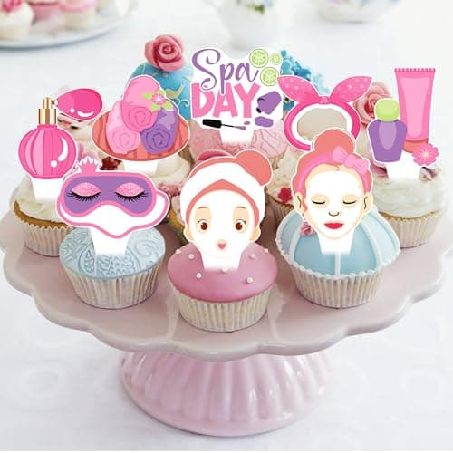 Spa Cupcake Toppers 48PCS Eye Mask Decorations for Makeup Parties